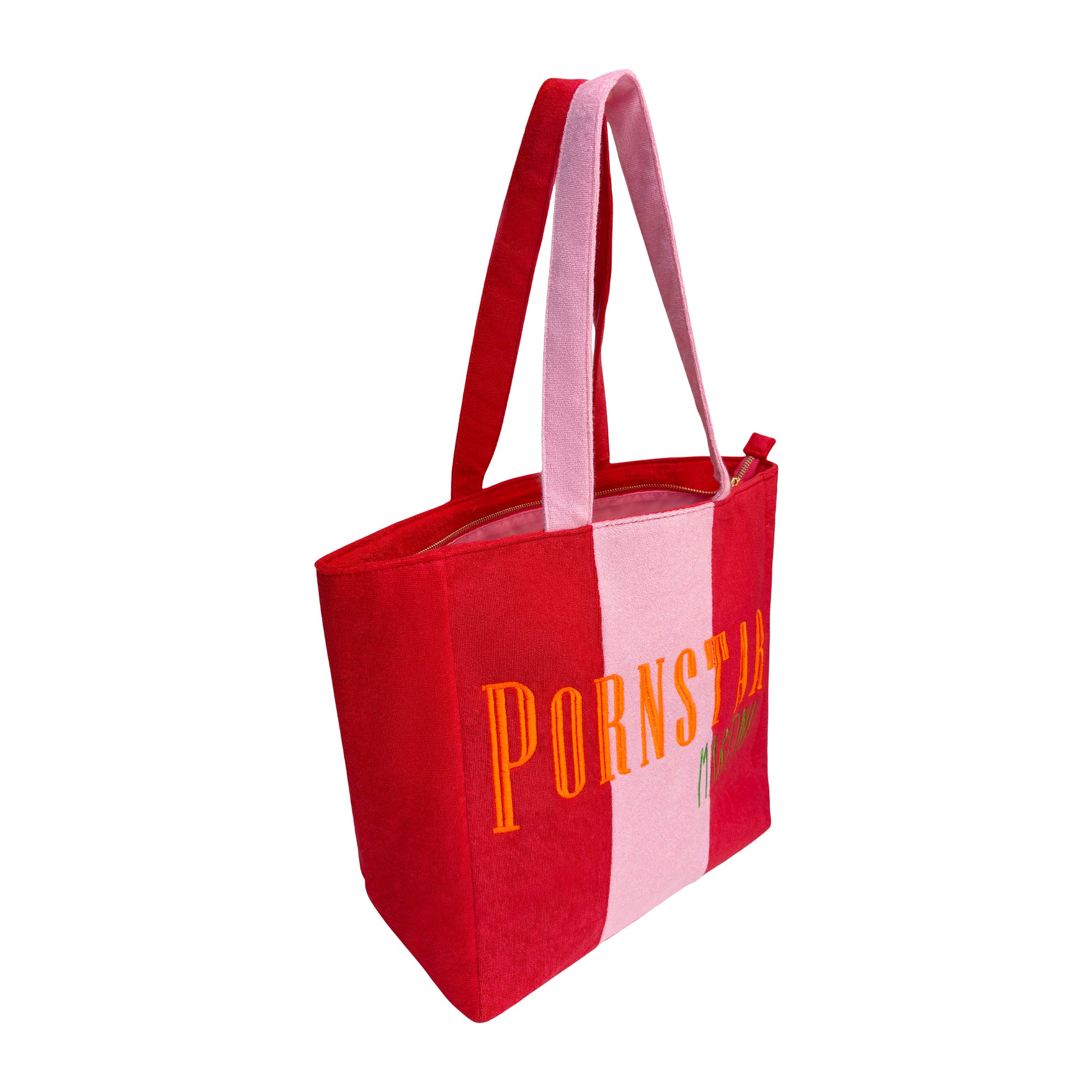 Lilly Loves Pornstar Martini Terry Beach Bag handbag with colorful tropical print and sturdy handle, perfect for summer outings