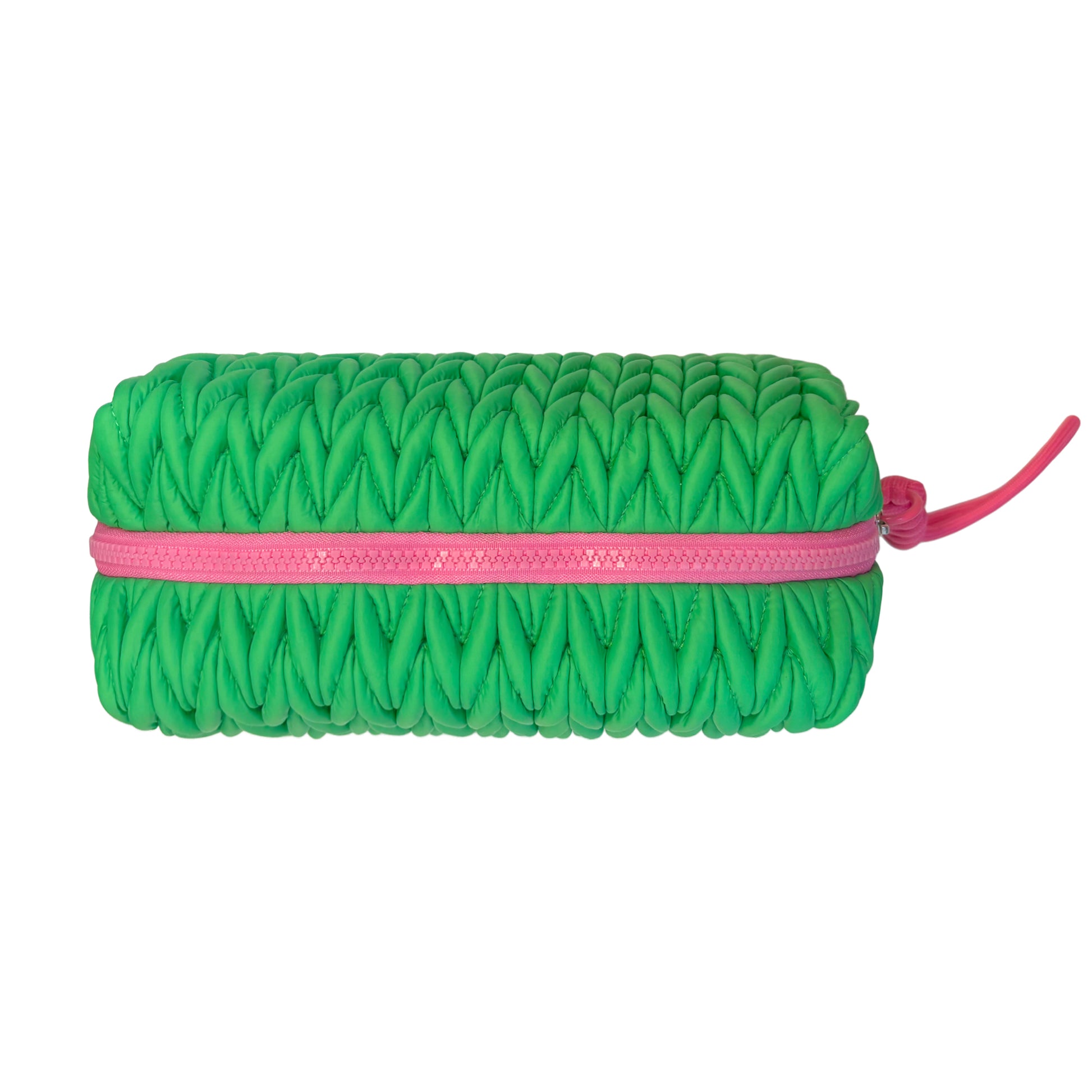 Squishy green Lillyloves makeup bag wash bag with soft, plush texture and zip closure, perfect for storing cosmetics.