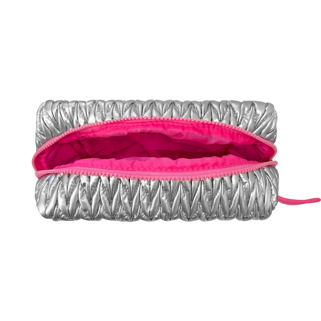 Silver squishy makeup bag by Lillyloves, soft fabric wash bag with a fun, textured surface for storing cosmetics and toiletries.