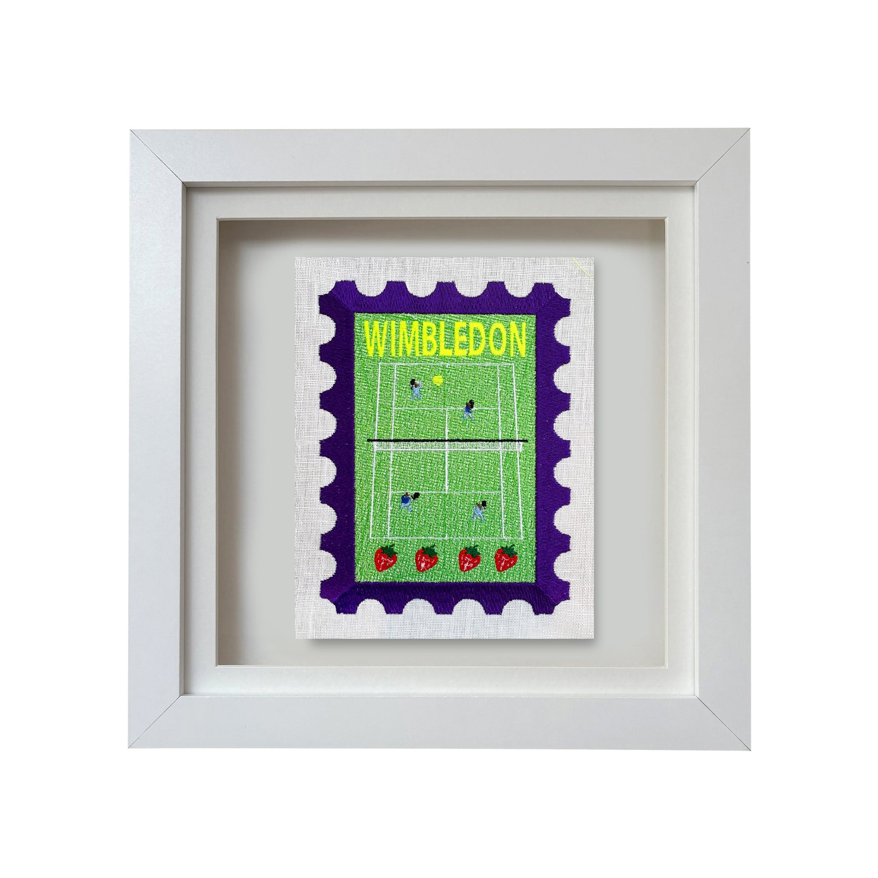 Lillyloves Wimbledon Tennis embroidered stamp artwork featuring detailed tennis and Wimbledon logo design.