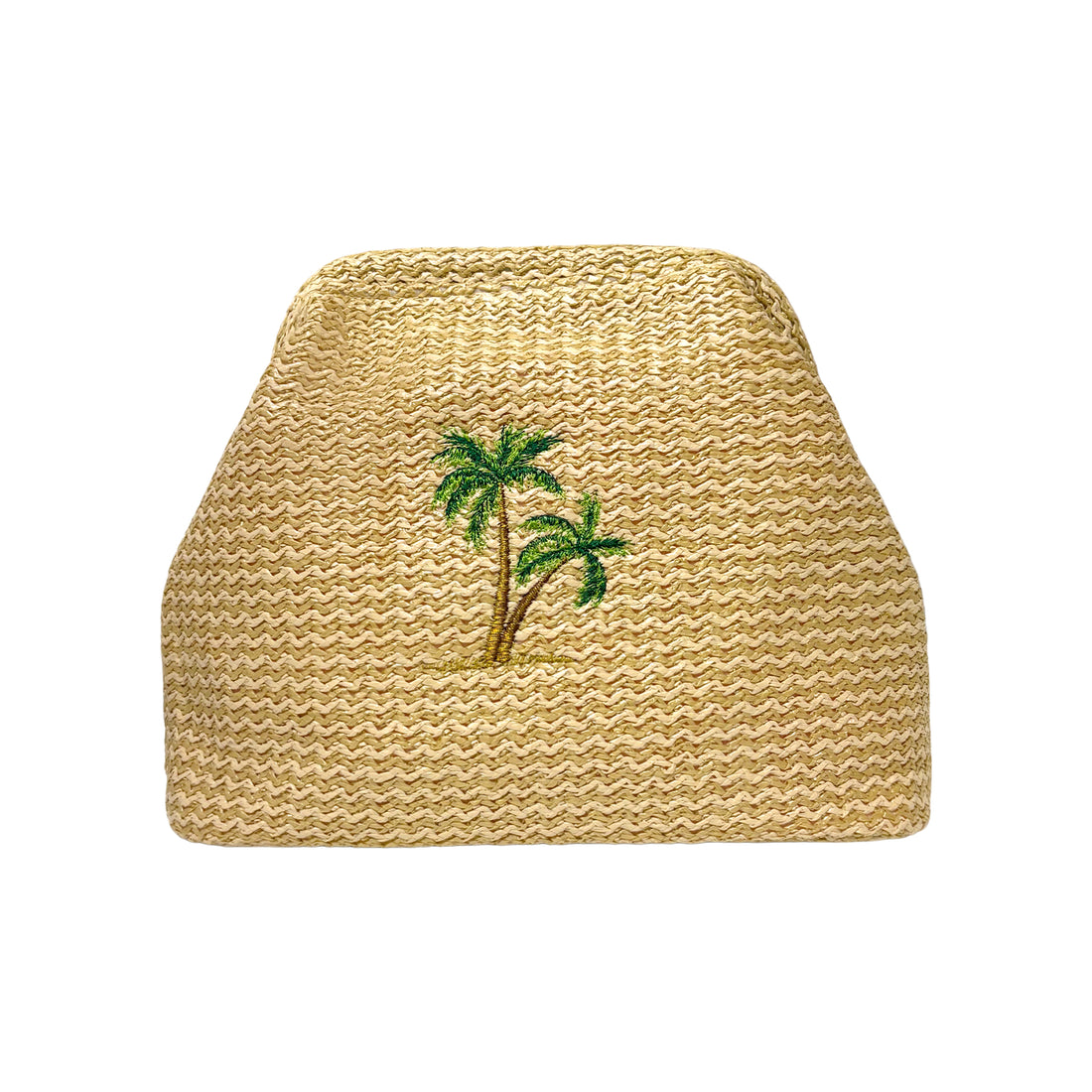 Lilly Loves Palm Tree Straw Clutch pouch with tropical palm leaf design and woven straw texture, ideal for summer accessories.