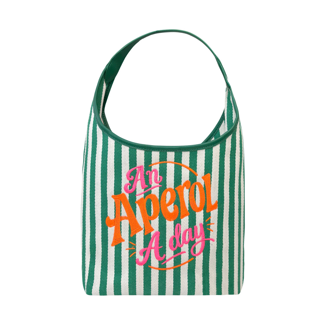 Lilly Loves Aperol a Day beach bag with vibrant green and white design, perfect for all your beach essentials.