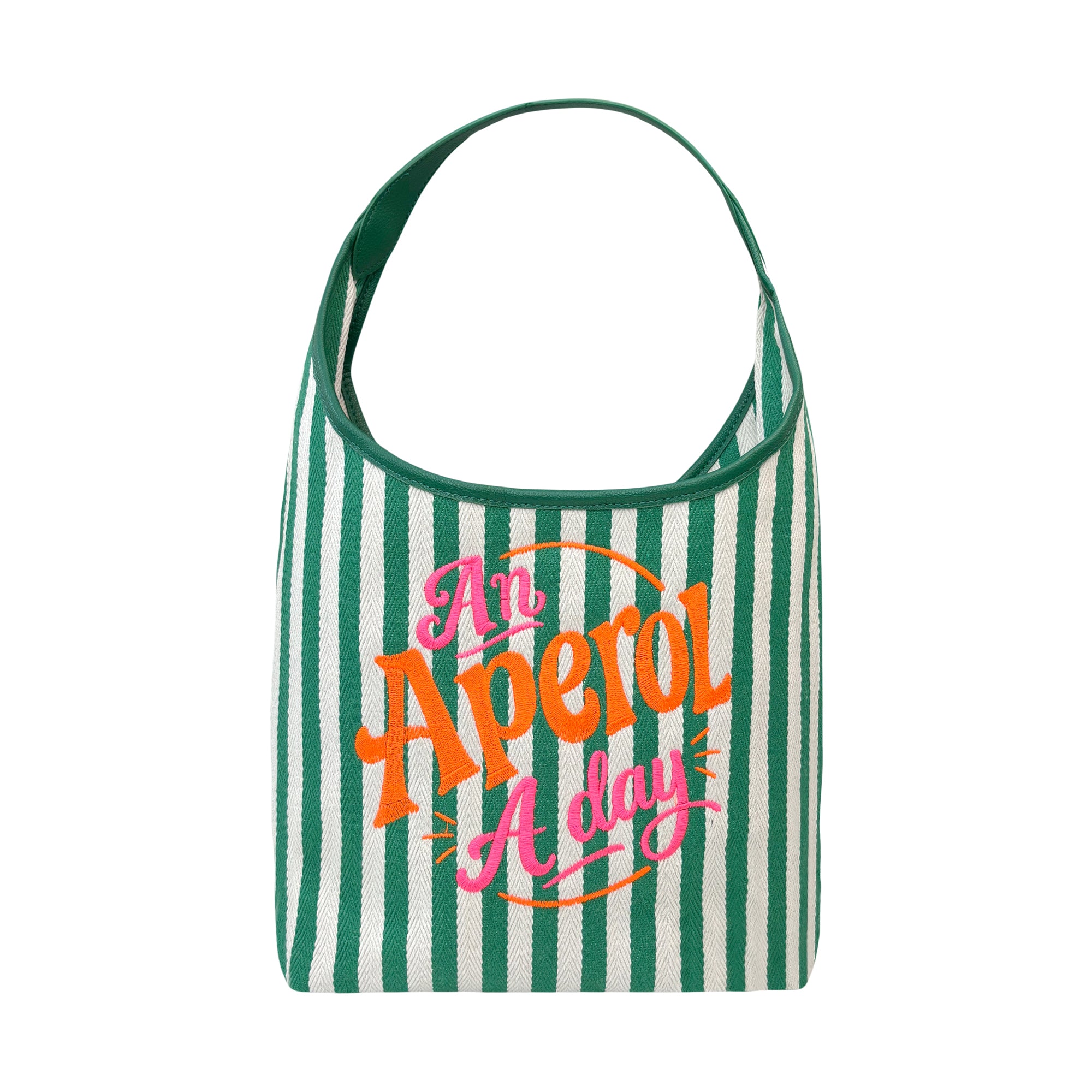 Lilly Loves Aperol a Day beach bag with vibrant green and white design, perfect for all your beach essentials.