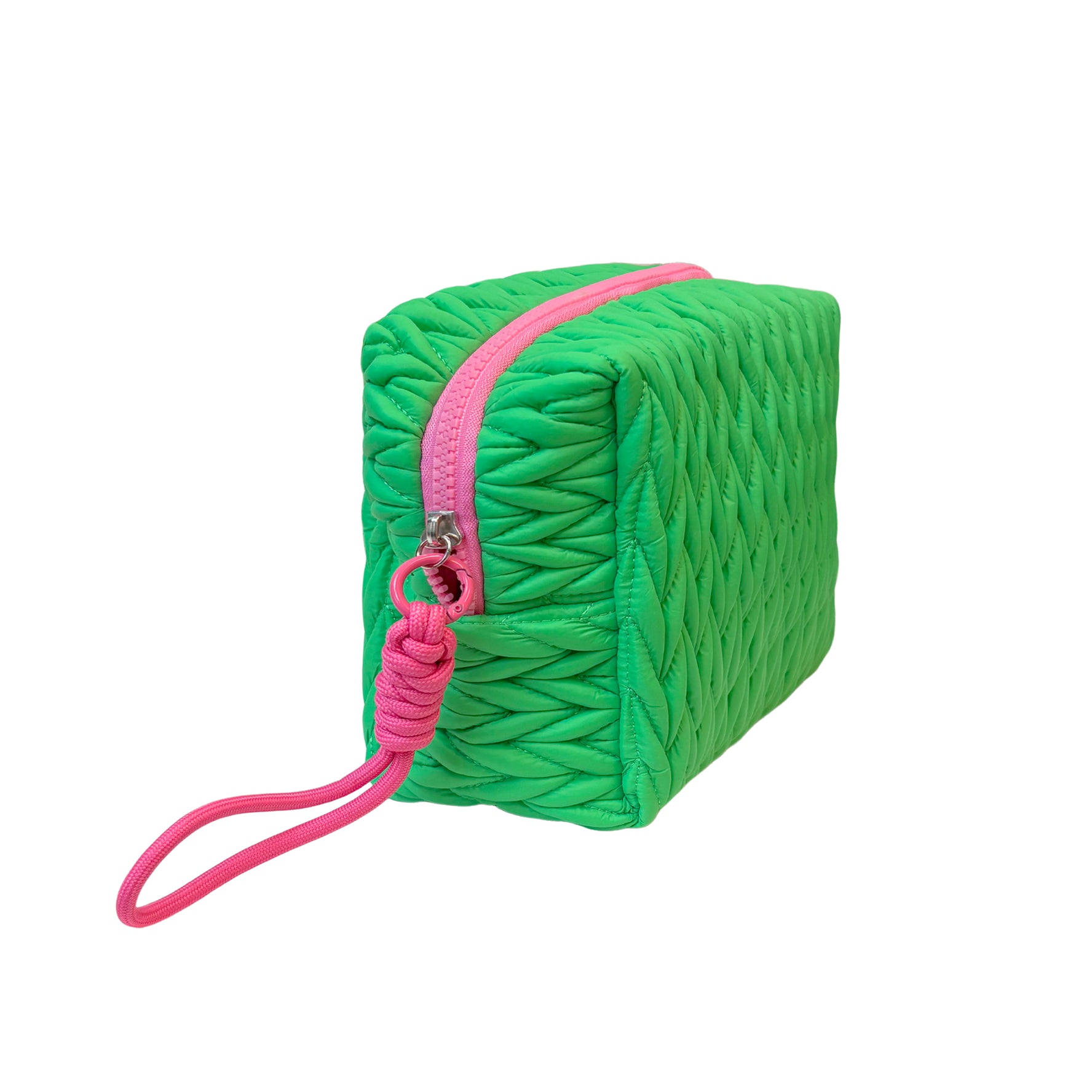 Squishy green makeup bag by Lillyloves, soft silicone wash bag with a playful, squeezable surface and zipper closure.
