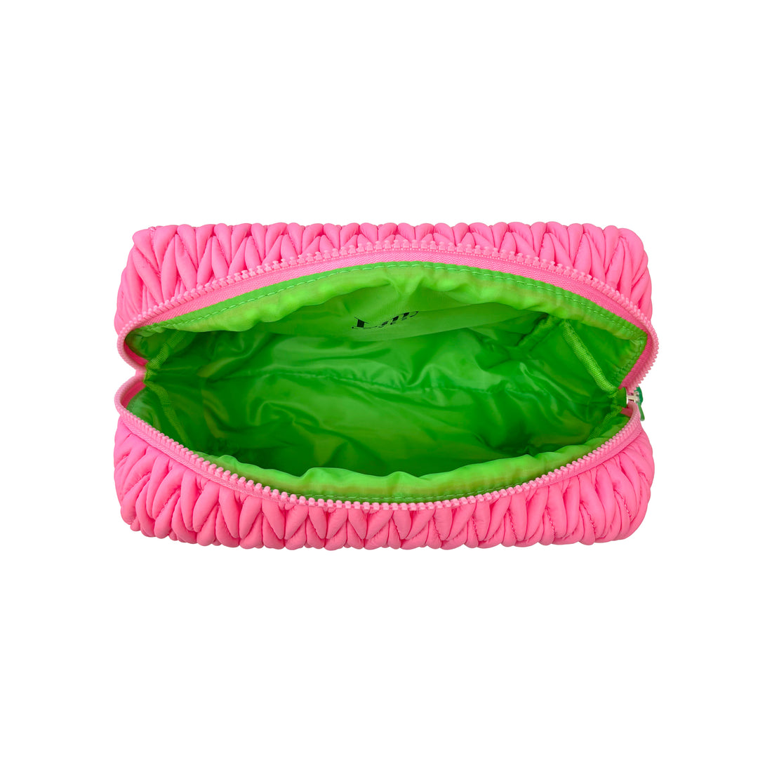 Pink LillyLovesLTD cosmetic wash bag with zipper closure, designed for makeup and toiletries storage.