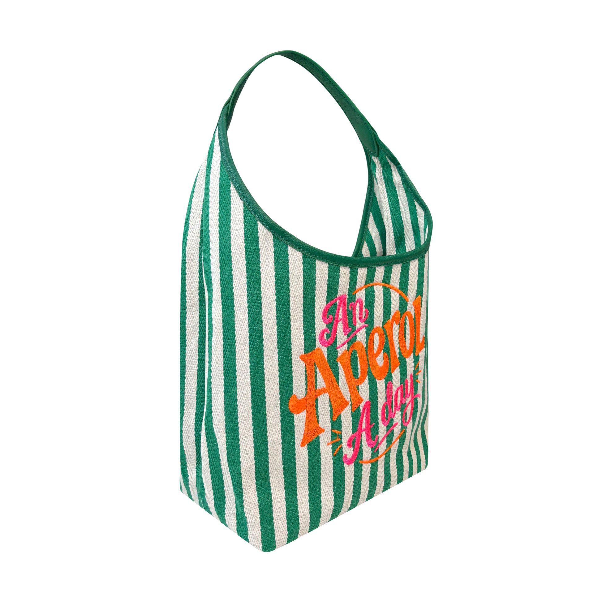 Lilly Loves Aperol a Day beach bag with vibrant green and white design, perfect for all your beach essentials.