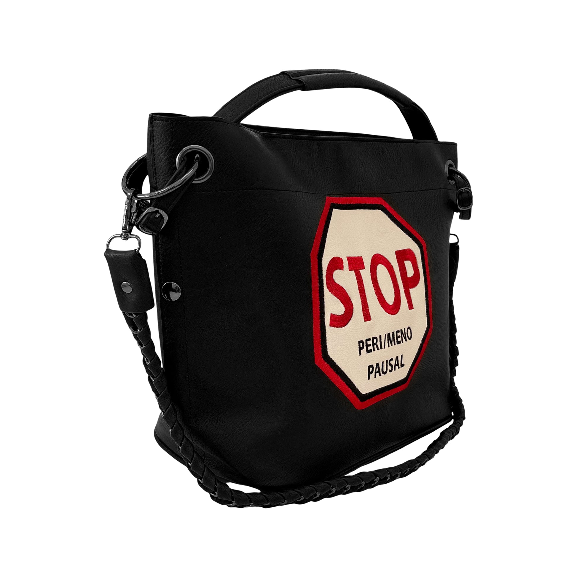 Lilly Loves STOP Peri/MenoPausal handbag in sleek design, featuring structured shape and neutral color, ideal for stylish everyday use.