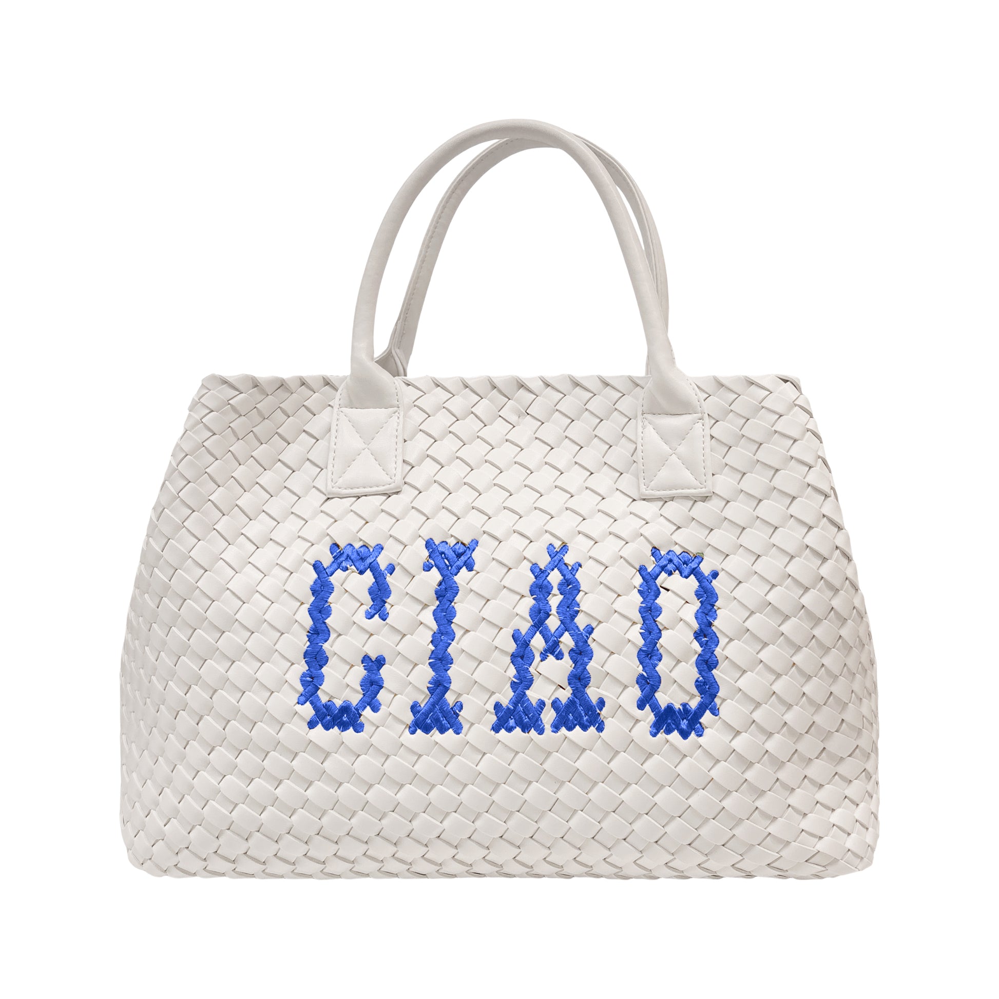 Lilly Loves Ciao White Vegan Handbag wash bag with zipper closure, featuring a sleek, minimalist design and durable material.