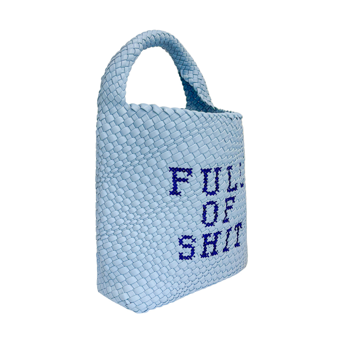 Blue embroidered bucket bag by Lilly Loves, stylish bag with intricate embroidery and spacious interior for organization.
