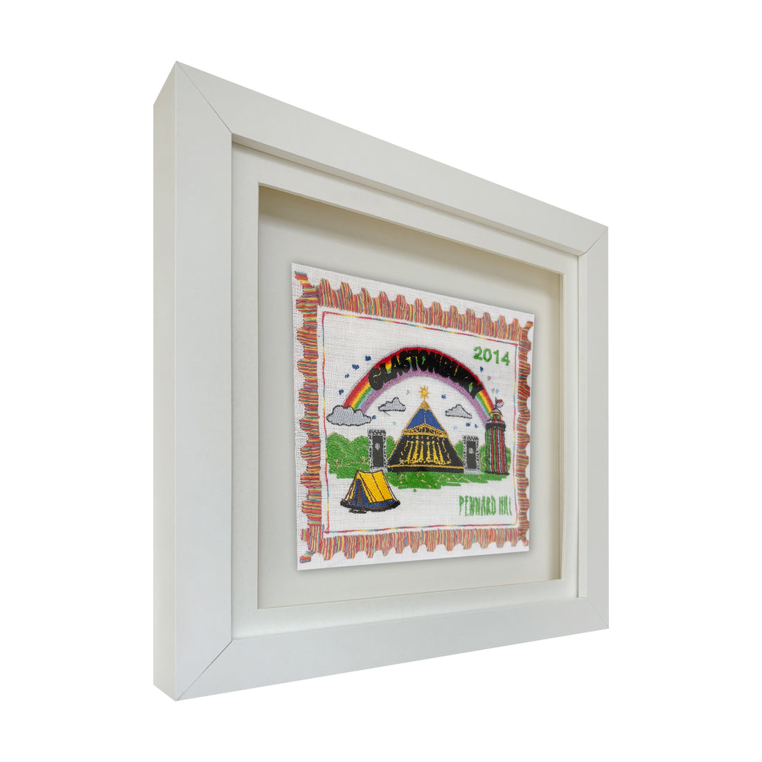 Colorful embroidered stamp artwork by Lillyloves featuring intricate designs and vibrant embroidery on fabric.