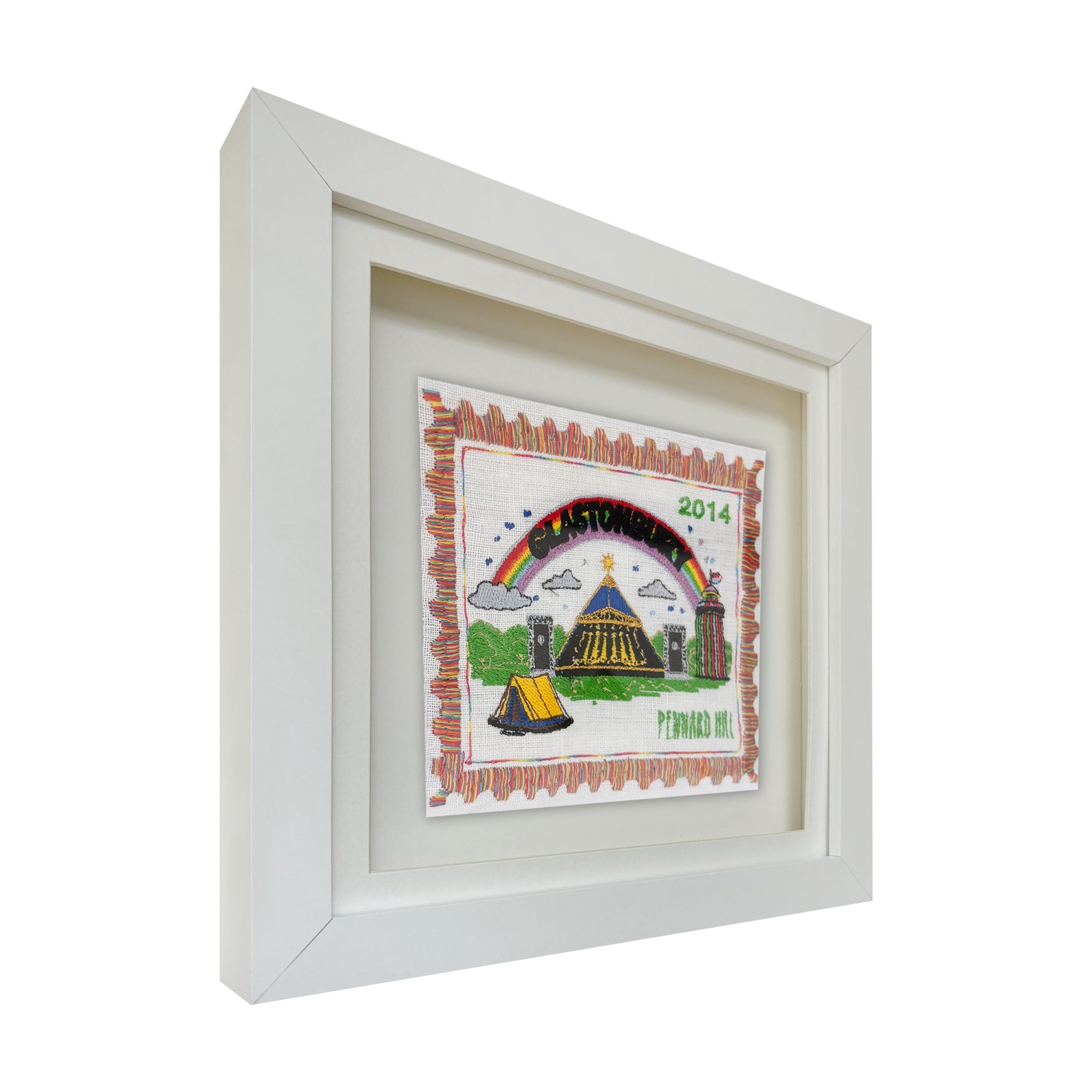 Colorful embroidered stamp artwork by Lillyloves featuring intricate designs and vibrant embroidery on fabric.