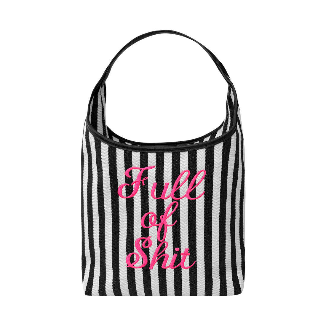 Neon pink Lilly Loves handbag labeled "Full Of Shit" with a bold, playful design and sturdy handle, perfect for casual style.