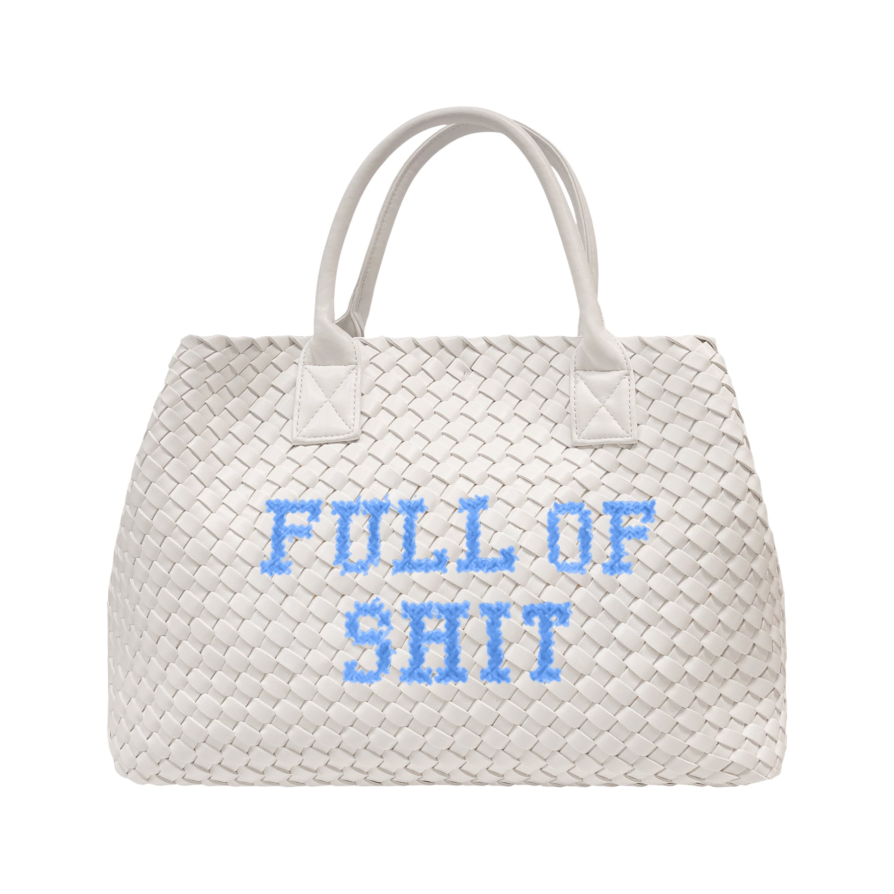 White Vegan FULL OF SHIT Woven Handbag