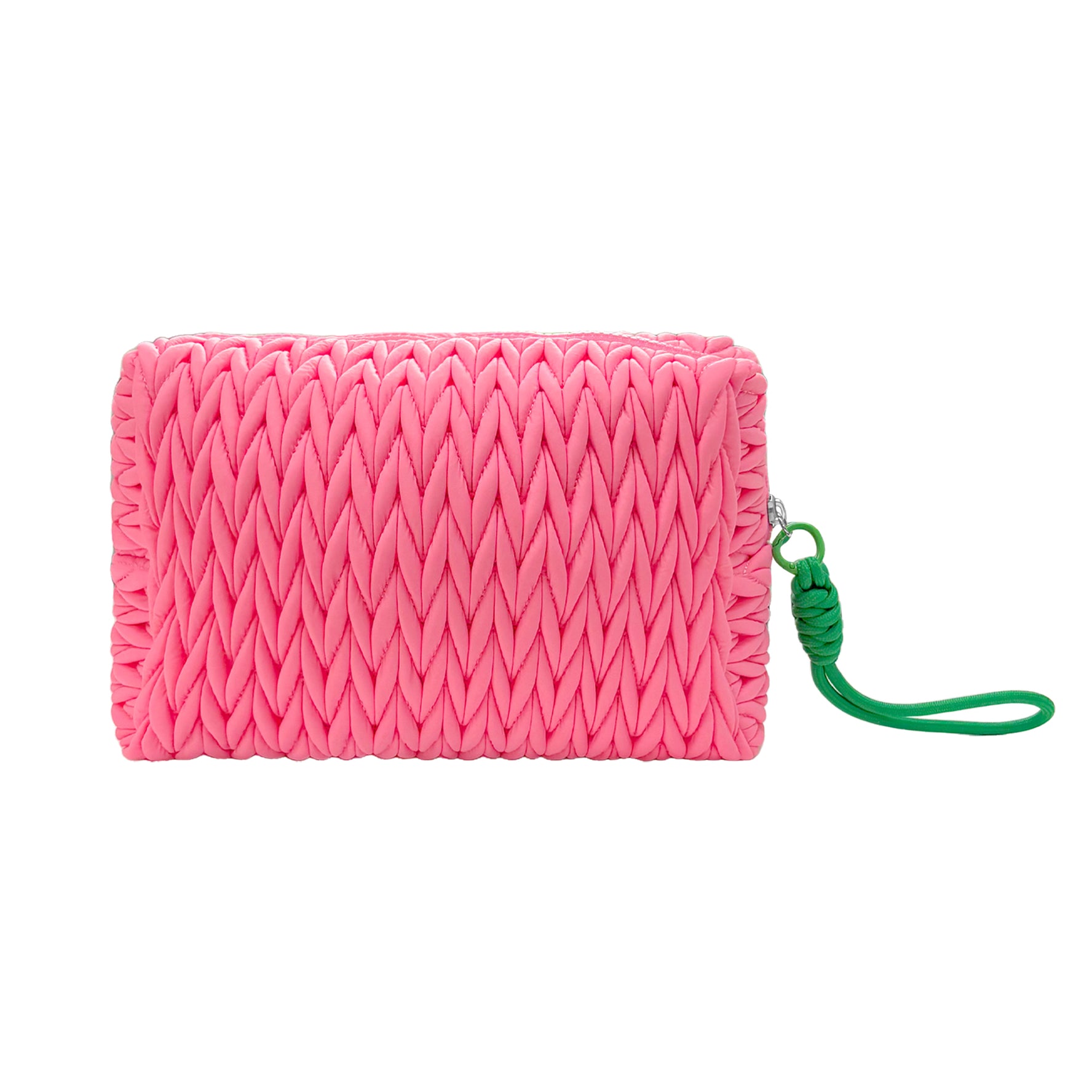 Pink squishy makeup bag by Lillyloves, soft and plush wash bag with zipper closure, perfect for cosmetics and toiletries.