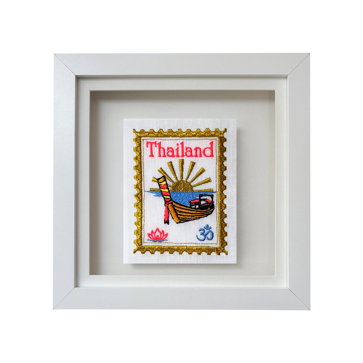 Thailand embroidered postage stamp artwork by Lillyloves featuring intricate embroidery and vibrant Thai cultural design.