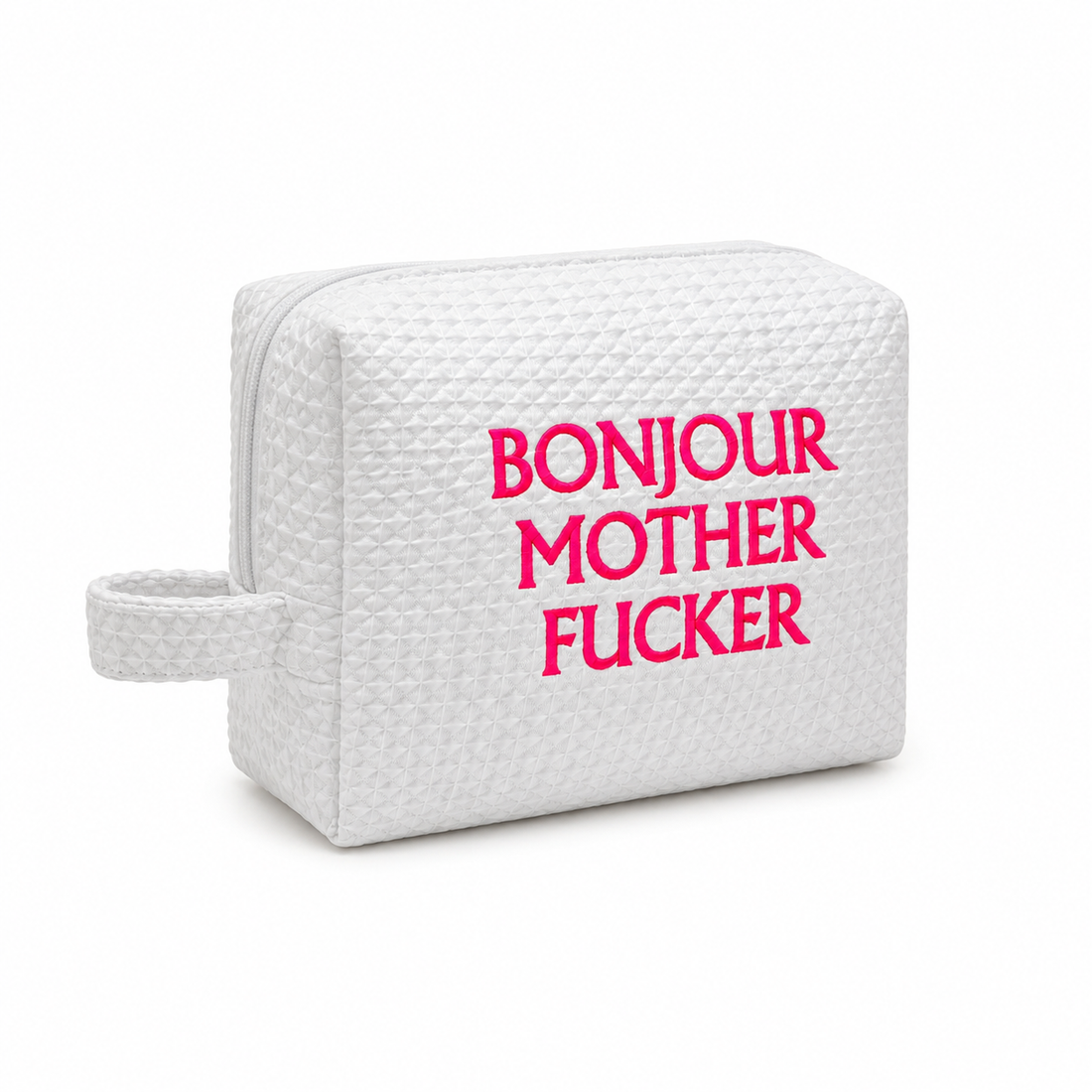 Bonjour MF White Waffle Weave Cosmetic Bag