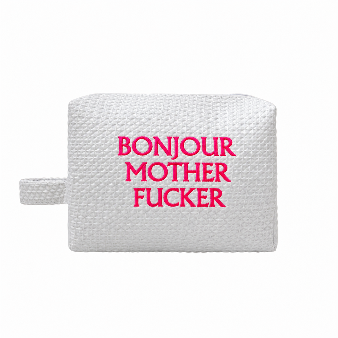 Bonjour MF White Waffle Weave Cosmetic Bag