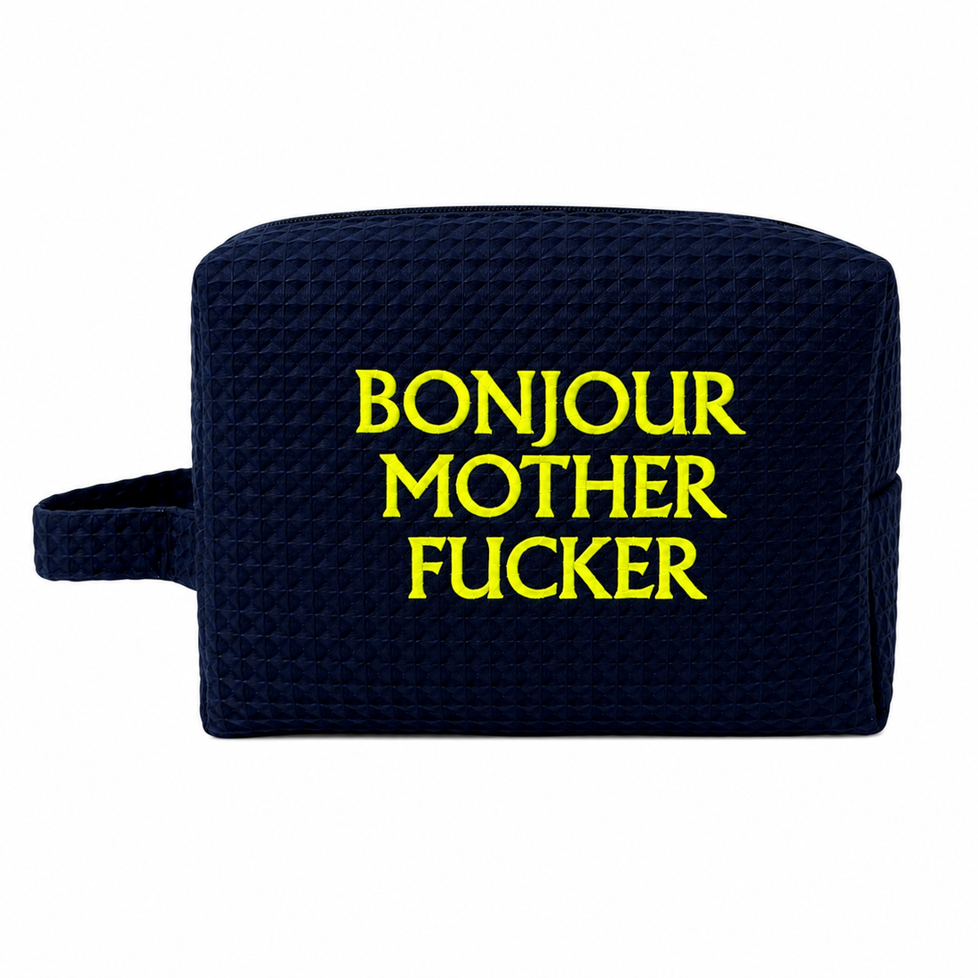 Bonjour MF Navy Waffle Weave Cosmetic Bag
