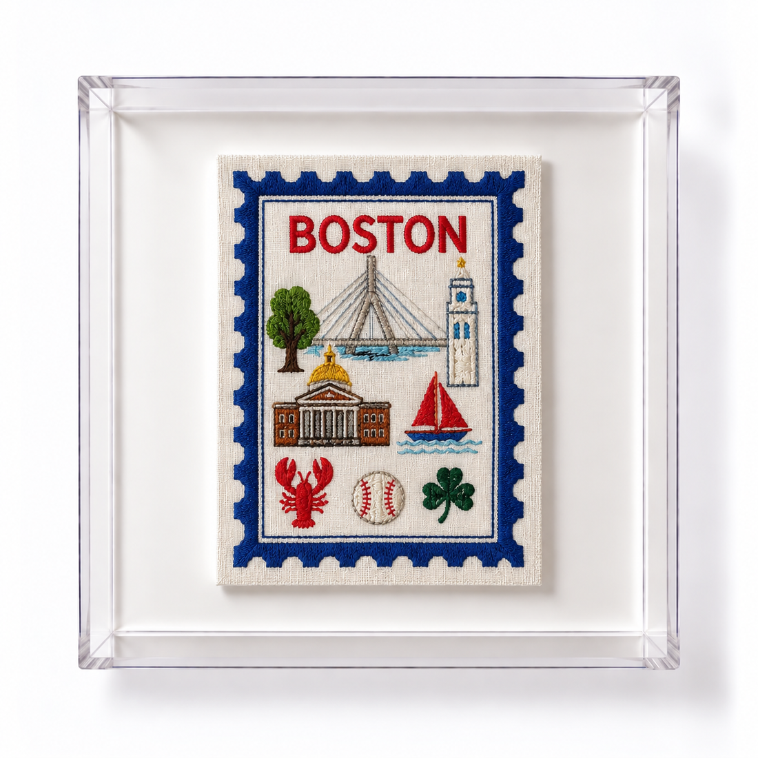 Boston Embroidered Stamp Artwork