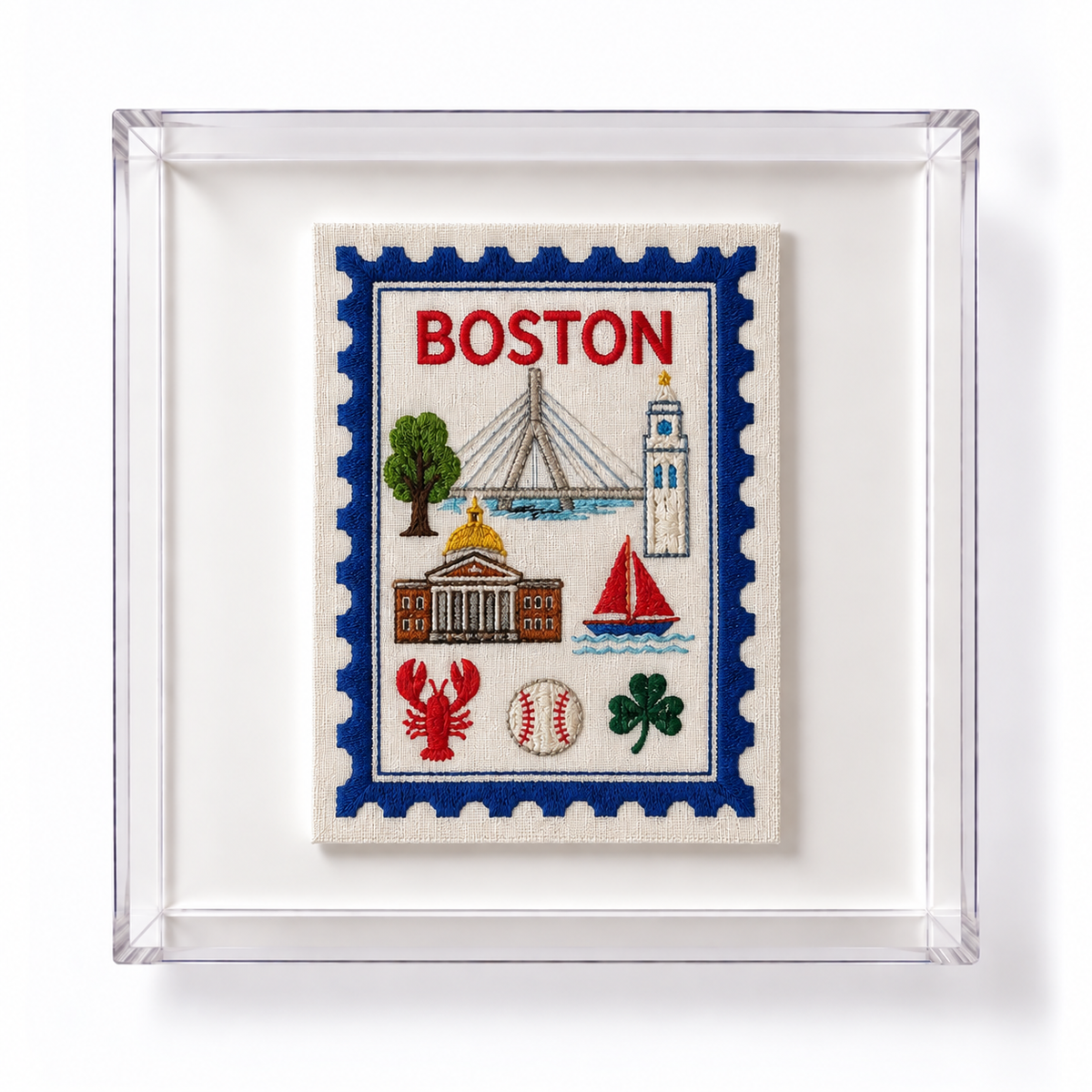 Boston Embroidered Stamp Artwork