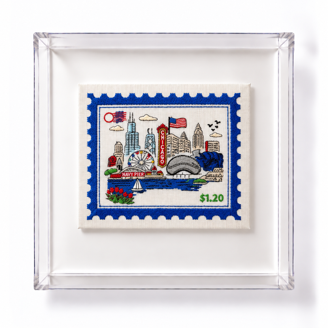 Chicago Embroidered Stamp Artwork