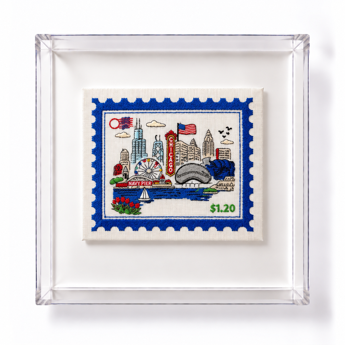 Chicago Embroidered Stamp Artwork