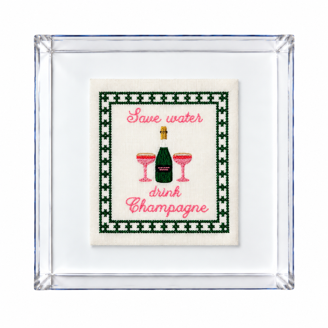 Save Water Drink Champagne Embroidered Artwork Print