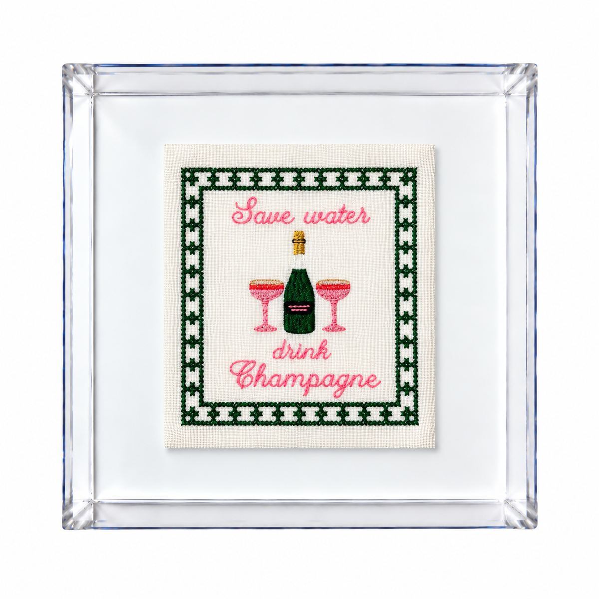 Save Water Drink Champagne Embroidered Artwork Print
