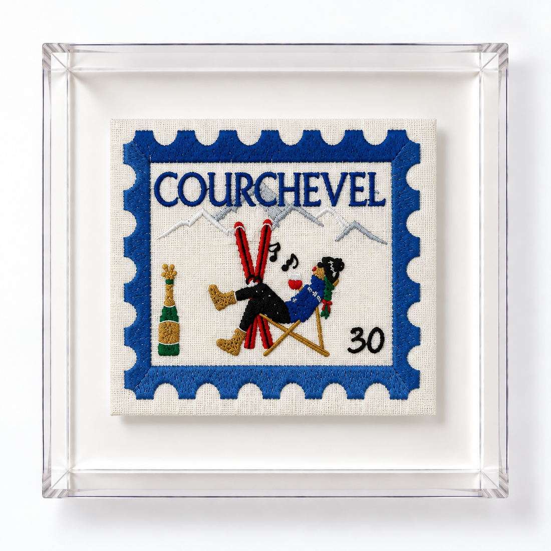 Courchevel Embroidered Postcard Artwork
