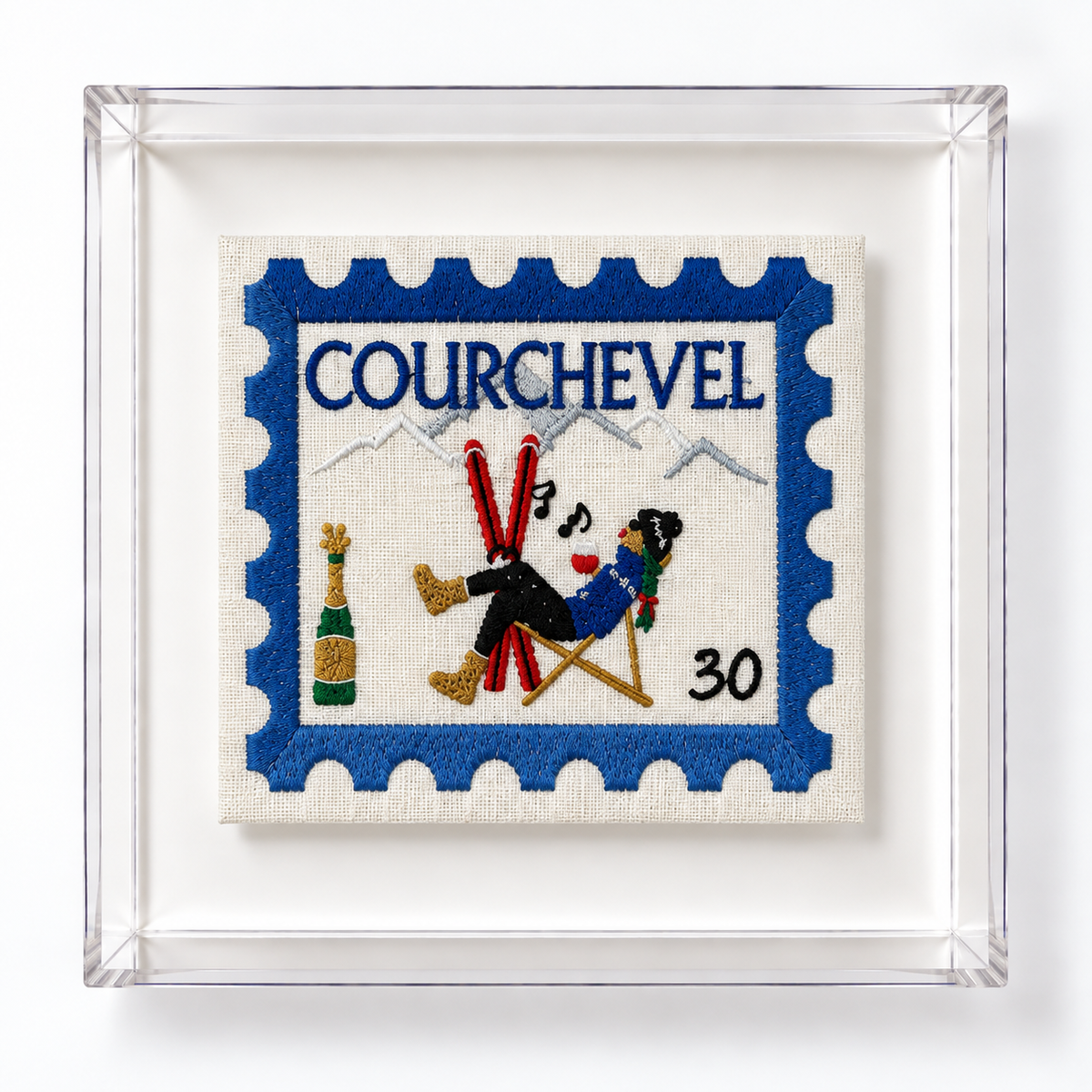 Courchevel Embroidered Postcard Artwork