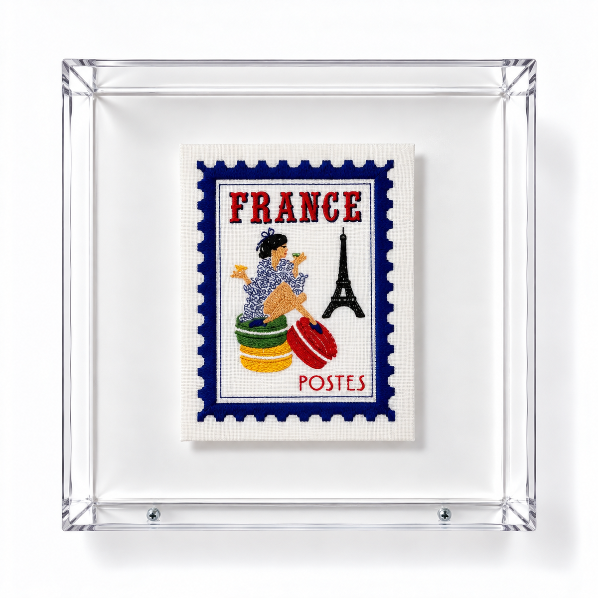 France Inspired Embroidered Postage Stamp
