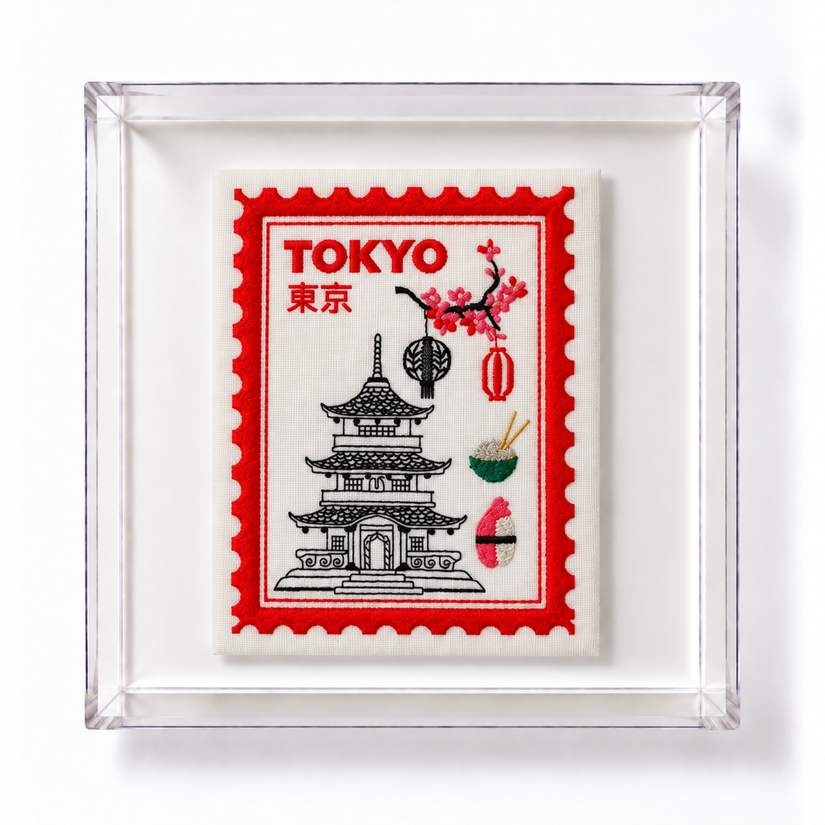 Tokyo Inspired Embroidered Postage Stamp