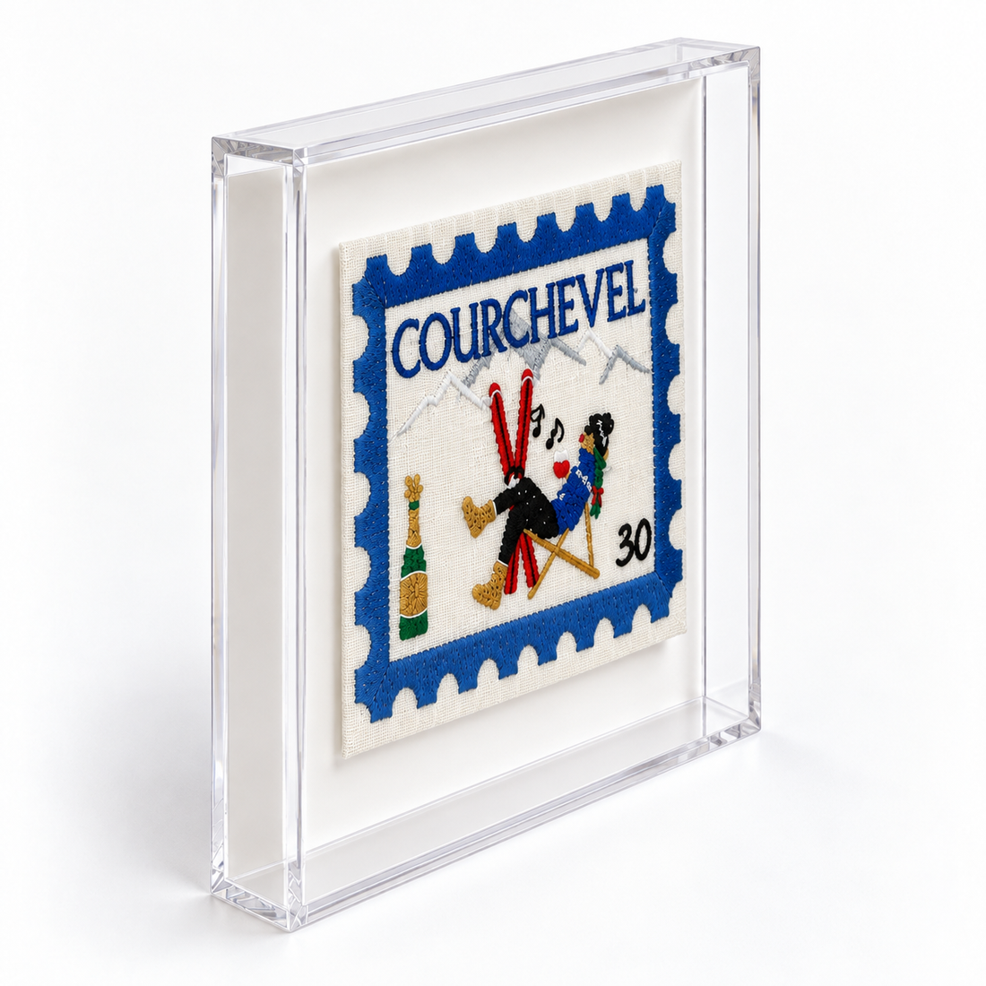 Courchevel Embroidered Postcard Artwork