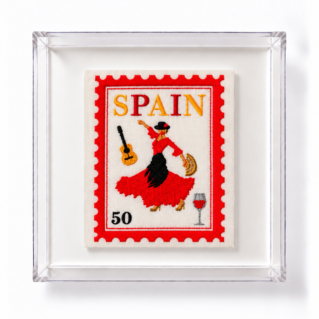 Postage Stamp Embroidery Artwork, Spain