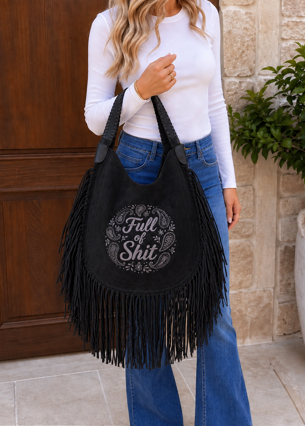 Full of Shit Paisley Black Tassel Handbag