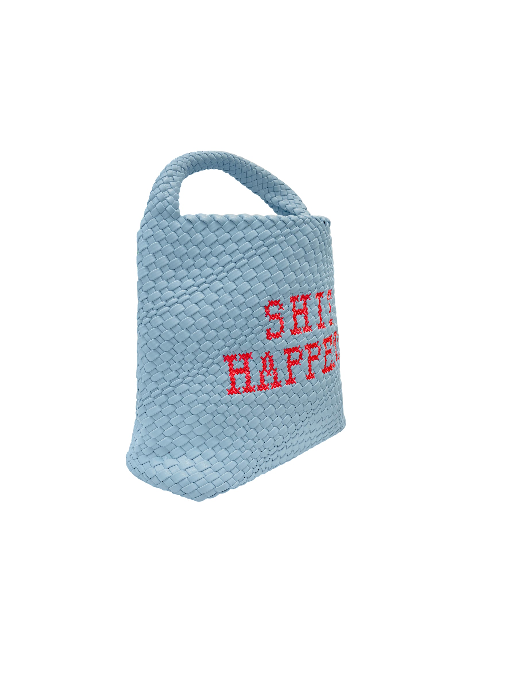 Lilly Loves Shit Happens bucket bag wash bag with drawstring closure, featuring bold printed text on durable fabric.