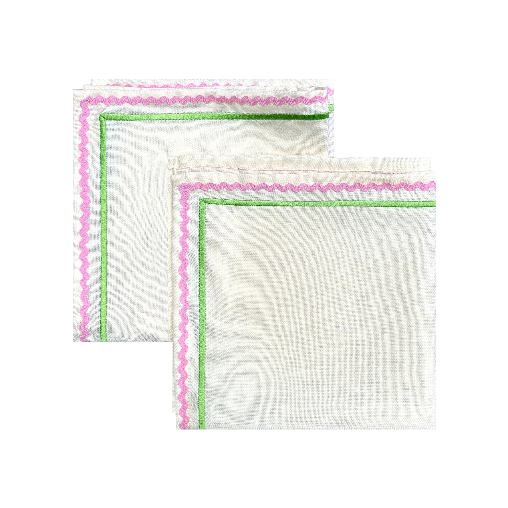 Ric Rac Linen Napkins | Green & Pink | Set of 4