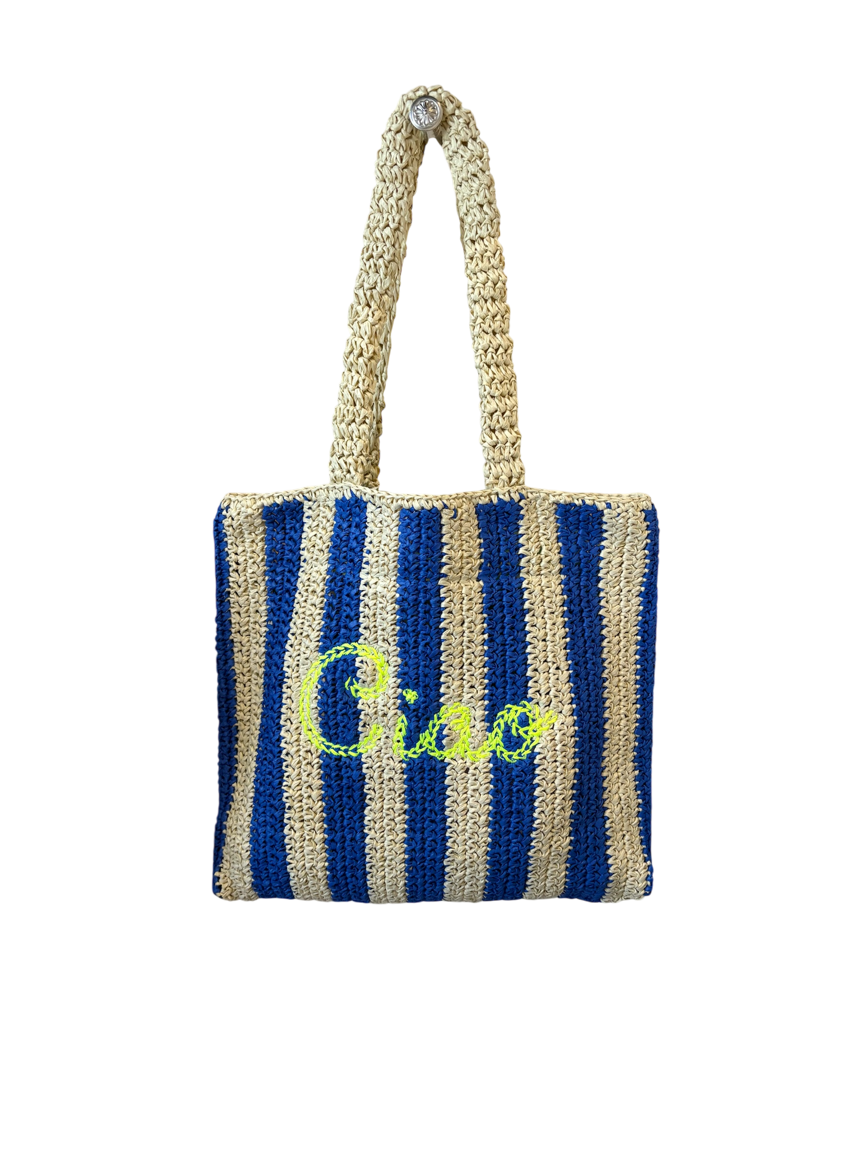 Ciao Neon Embroidered Straw Beach Bag