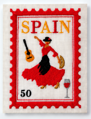 Postage Stamp Embroidery Artwork, Spain