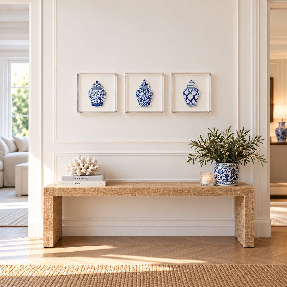 Set Of Ginger Jars Embroidered Artwork