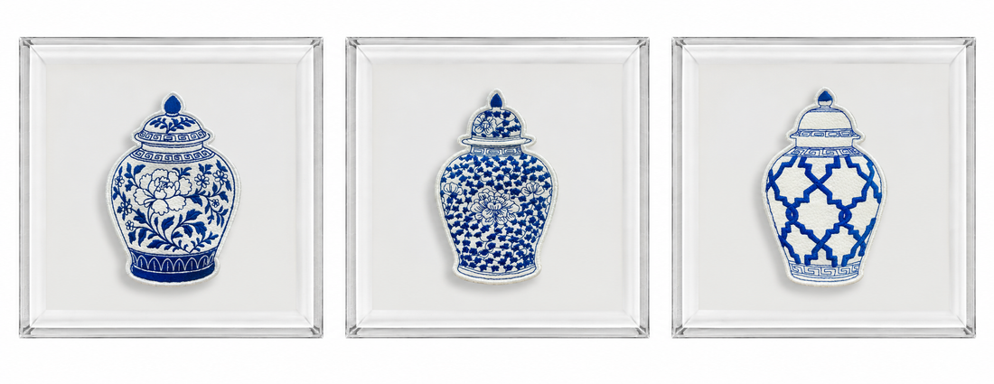 Set Of Ginger Jars Embroidered Artwork