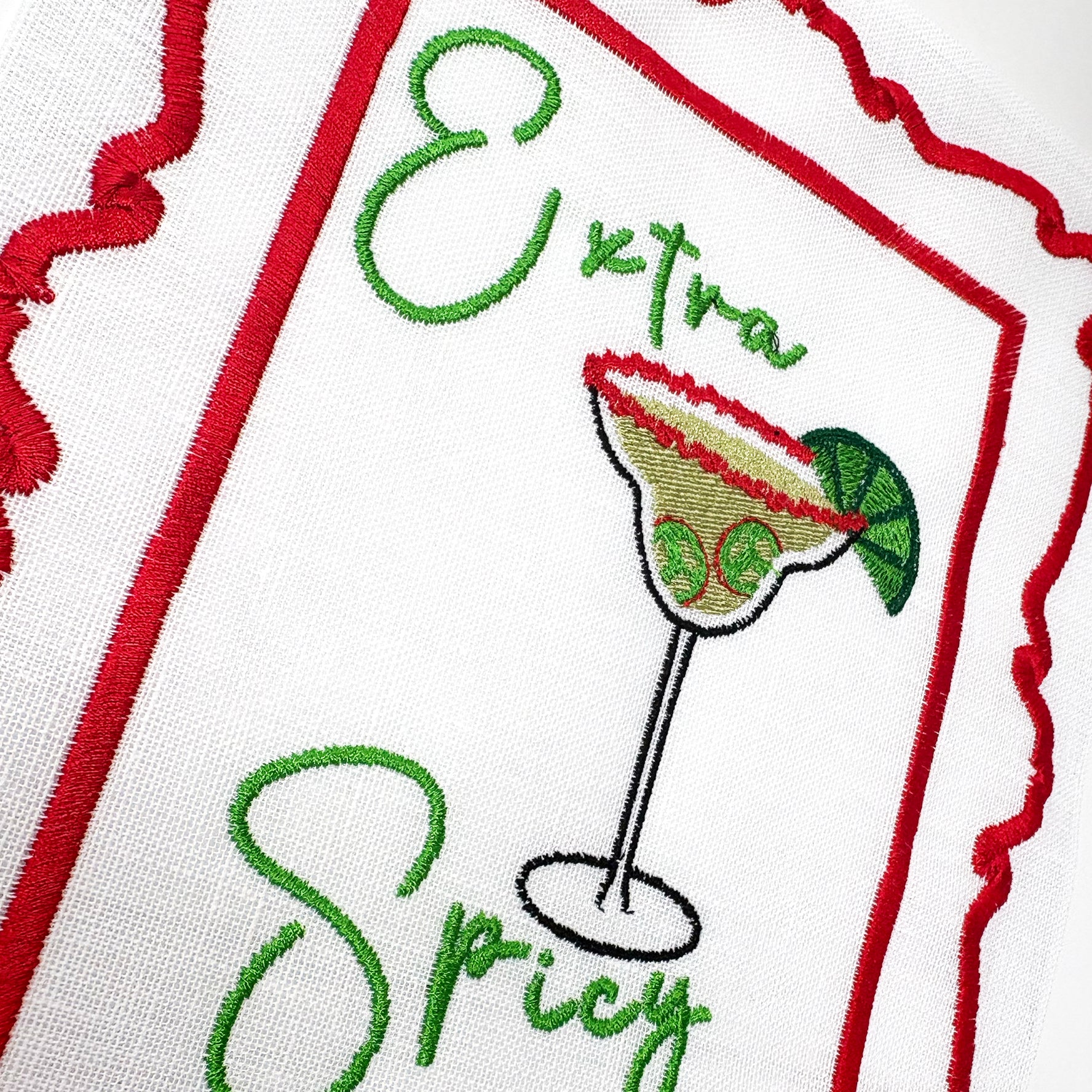 Extra spicy embroidered wall art by Lillyloves featuring vibrant, intricate embroidery on fabric for bold home decor.