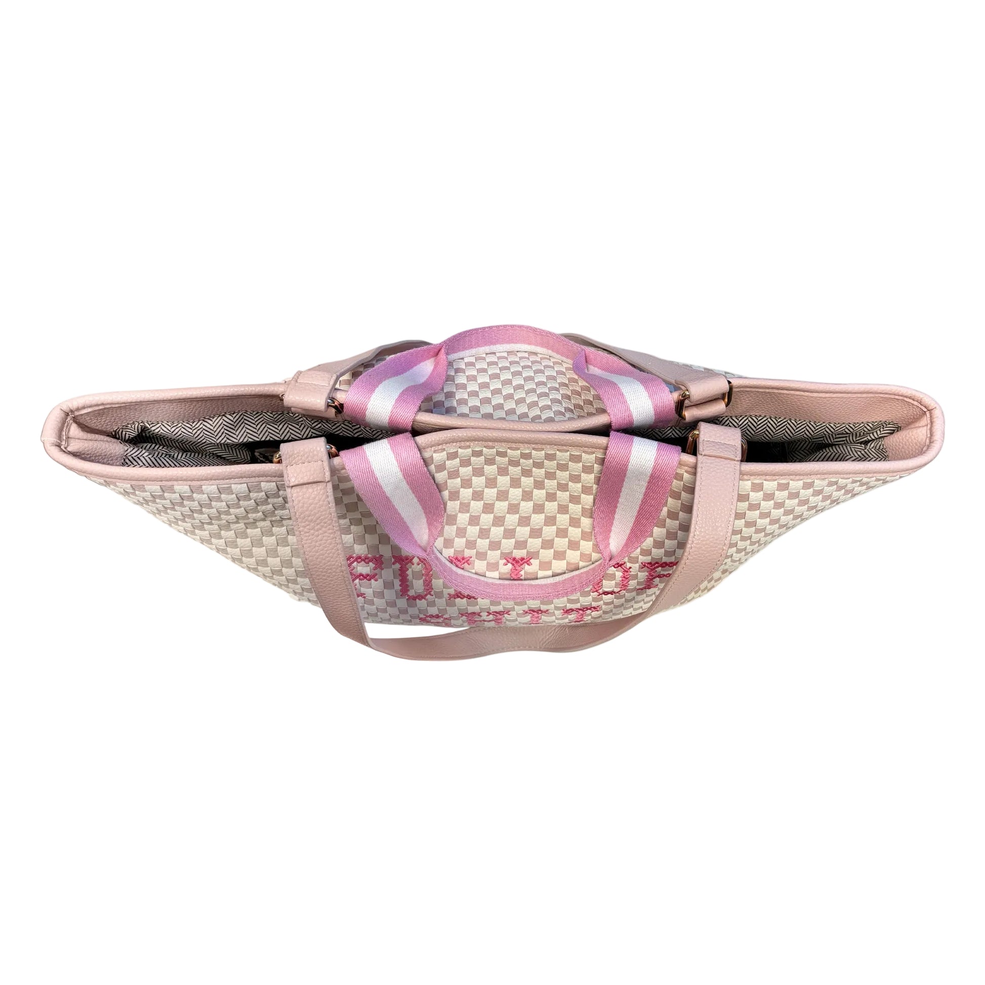Rose pink Lilly Loves handbag with "Full Of Shit" design, stylish and eye-catching accessory for fashion-forward outfits.