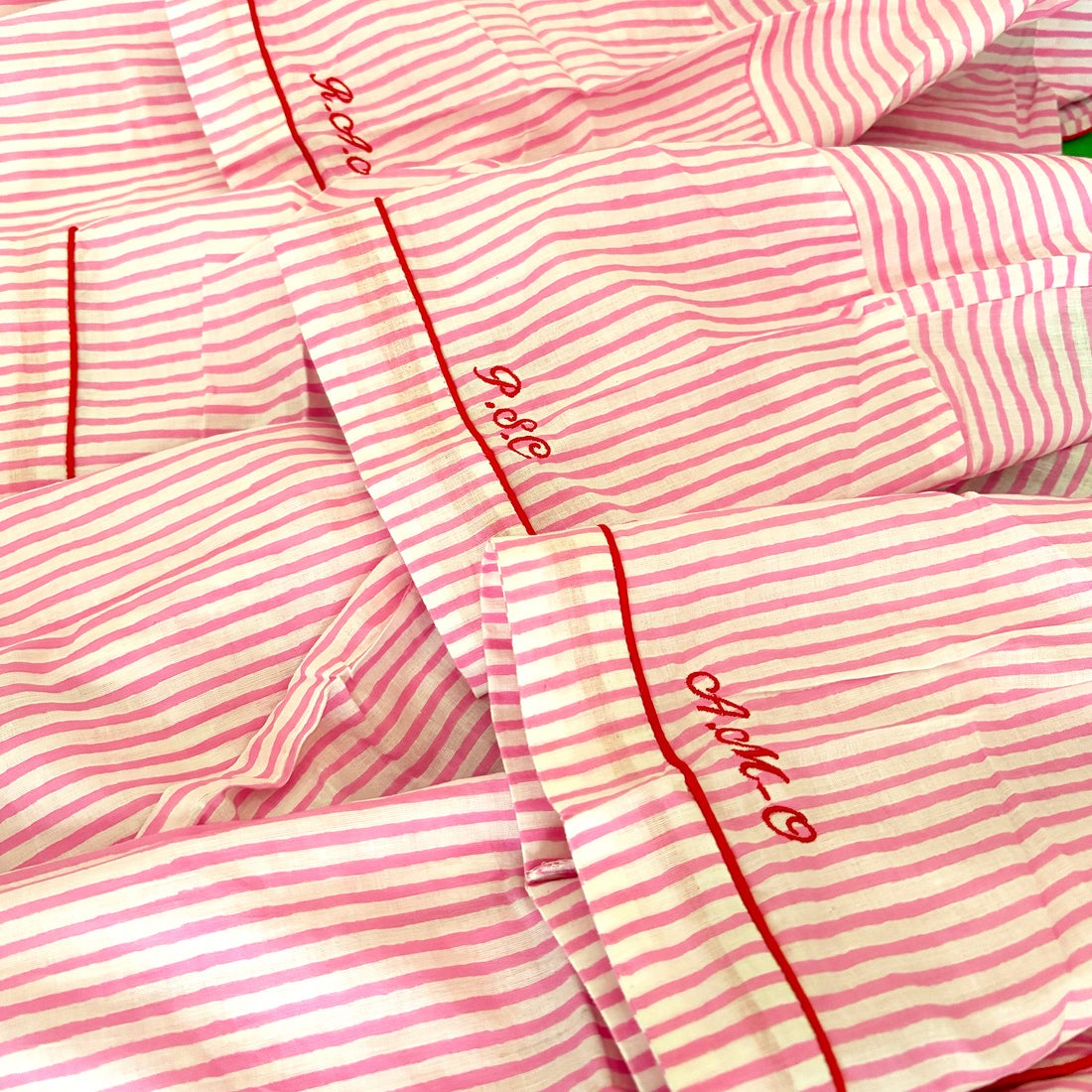 Blue Stripe Embroidered Cotton Stripe Stripe Pyjamas