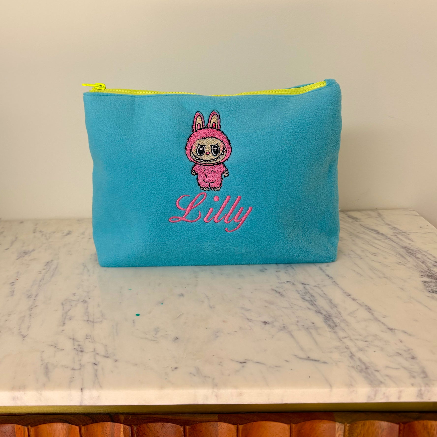 Blue Personalised Labubu Embroidered Pouch