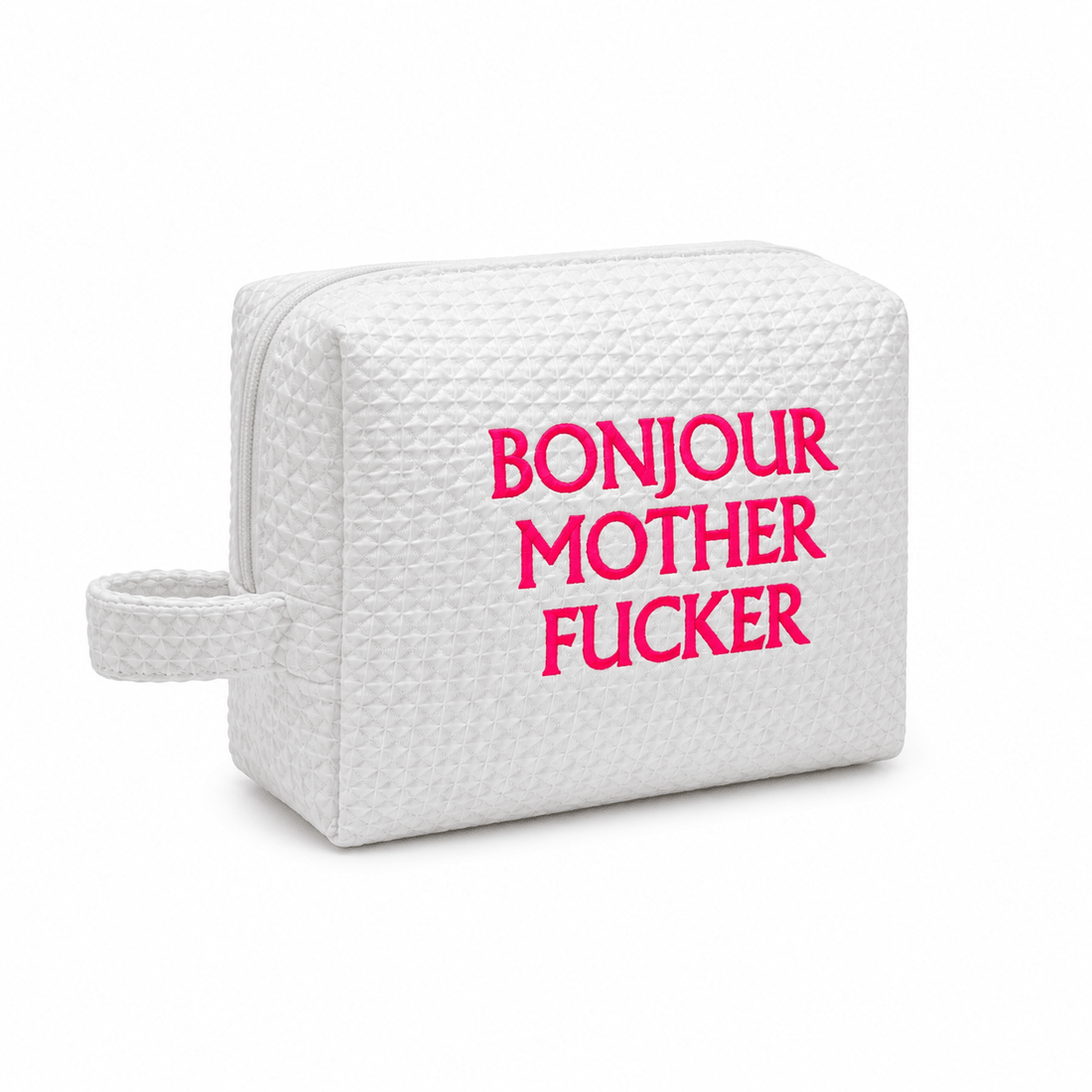 Bonjour MF White Waffle Weave Cosmetic Bag - Lillyloves