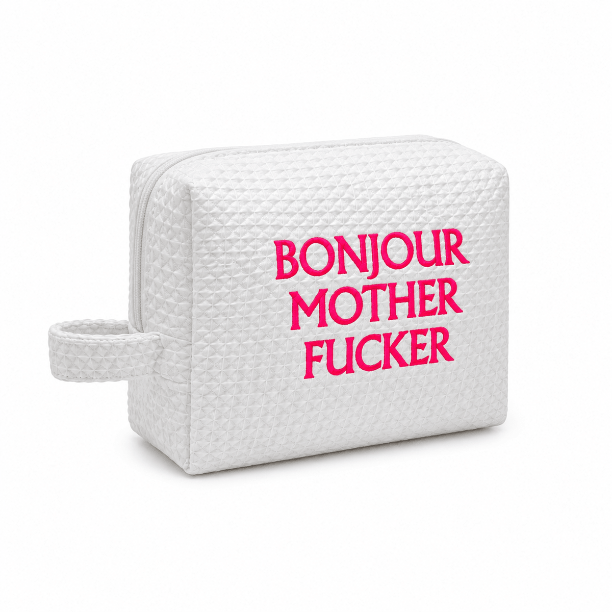 Bonjour MF White Waffle Weave Cosmetic Bag - Lillyloves
