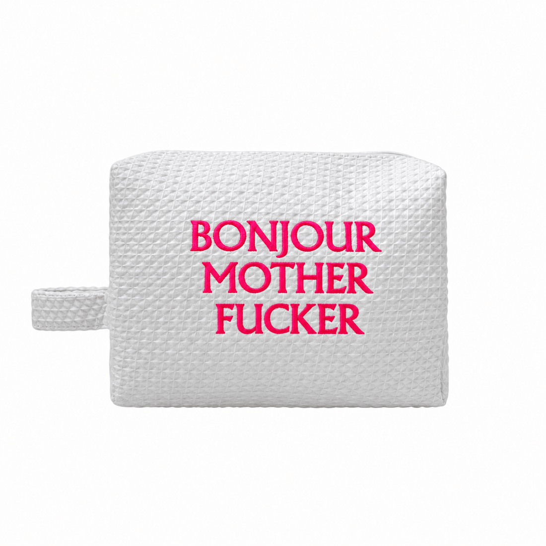 Bonjour MF White Waffle Weave Cosmetic Bag - Lillyloves