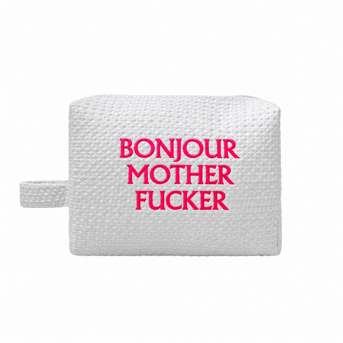Bonjour MF White Waffle Weave Cosmetic Bag - Lillyloves
