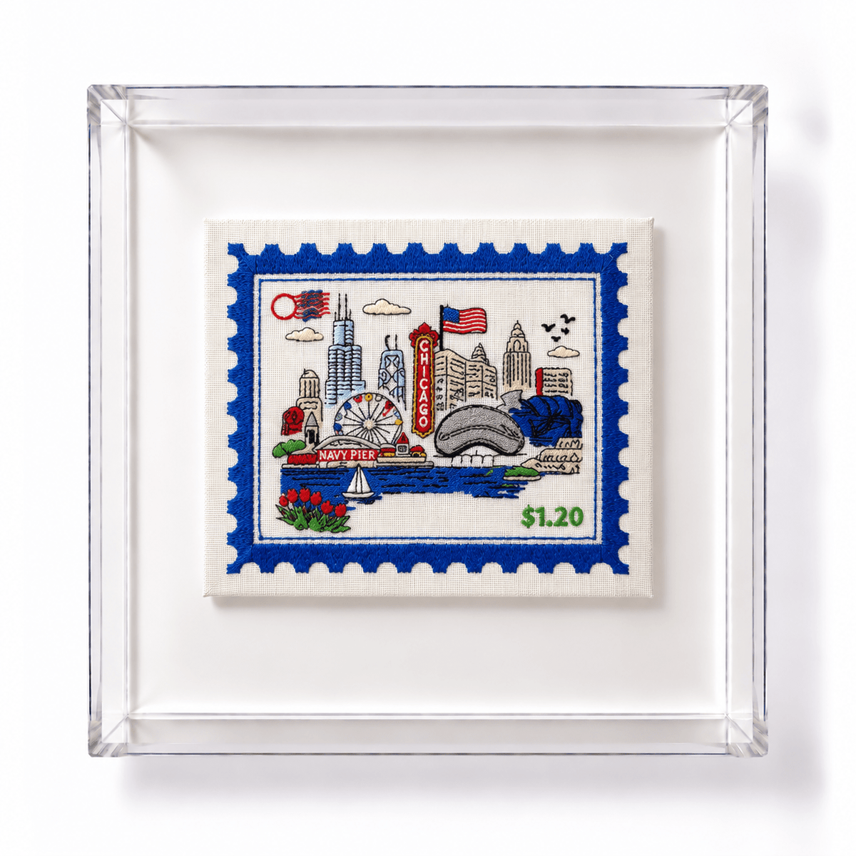 Chicago Embroidered Stamp Artwork - Lillyloves